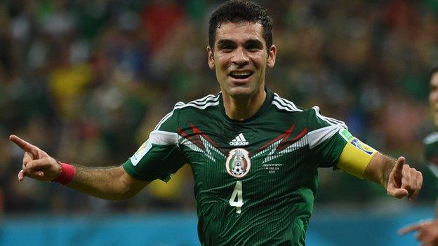 Mexico captain Rafael Marquez celebrates giving his side the lead against Croatia