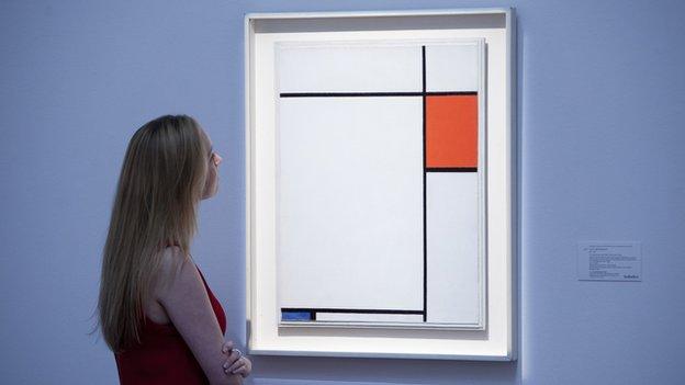 Mondrian's Composition with Red, Blue and Grey