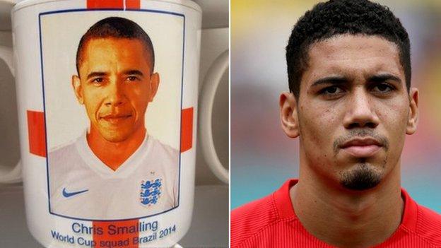 Barack Obama on England mug (left) and England defender Chris Smalling