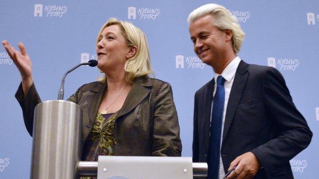 FN leader Marine Le Pen and PVV leader Geert Wilders - file pic