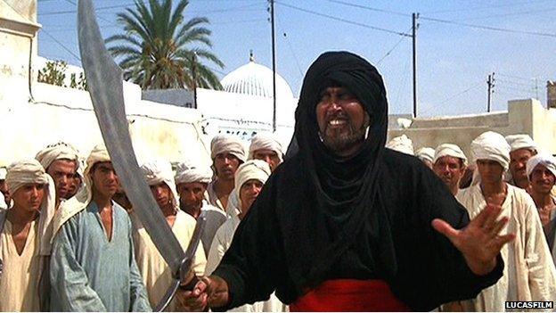 Stuntman Terry Richards as the Cairo Swordsman in Raiders of the Lost Ark