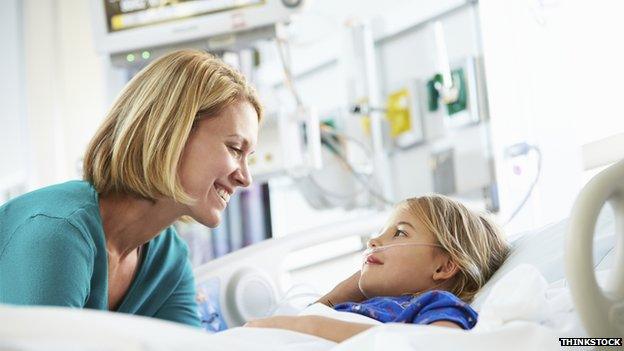 Woman and child in hospital