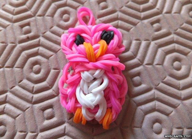 Pink owl made from loom bands