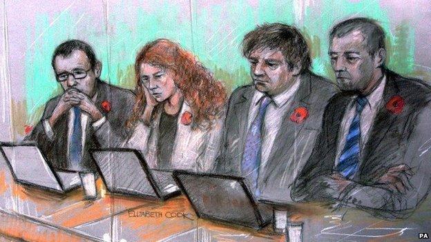 Andy Coulson, Rebekah Brooks, Charlie Brooks and Mark Hanna in court