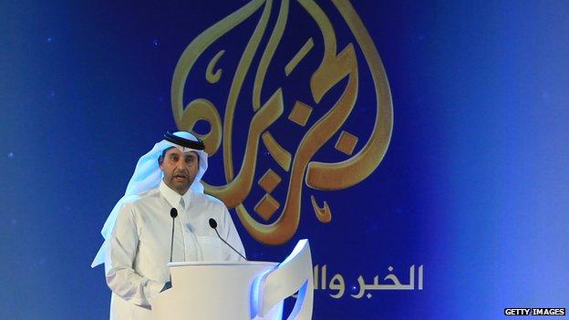 Former director of al-Jazeera, Sheikh Ahmed bin Jassem al-Thani, speaks during a ceremony in Doha, on 1 November 2011