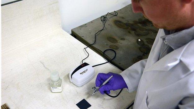 Solar cells being made. No need for a protective mask