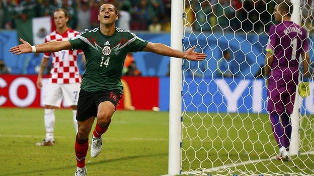 Mexico score a goal at the World Cup