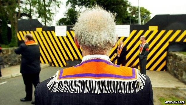 Orangeman at Garvaghy Road barrier