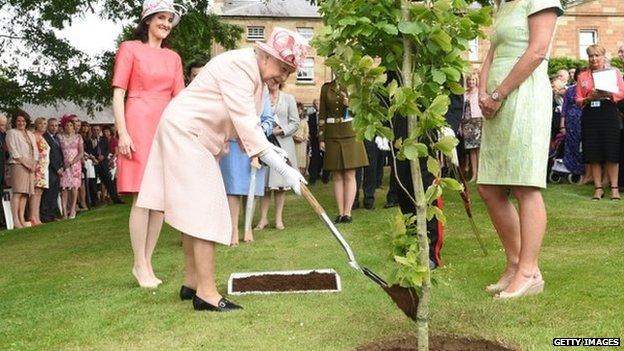 The Queen planted a tree in the grounds of Hillsborough Castle to commemorate her visit