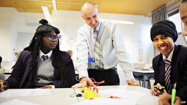 Girls in physics lesson