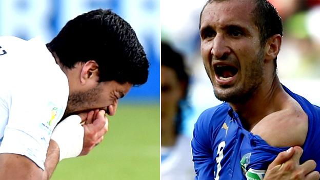 Luis SUarez and Giorgio Chiellini