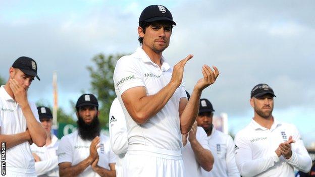 England captain Alastair Cook (centre) after the defeat against Sri Lanka at Headingley