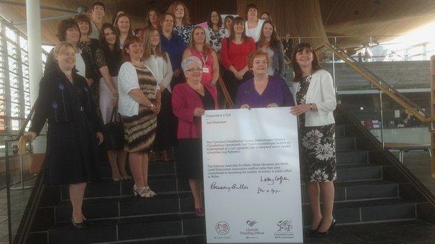 Ellen ap Gwynn, Rosemary Butler and Lesley Griffiths with the joint statement