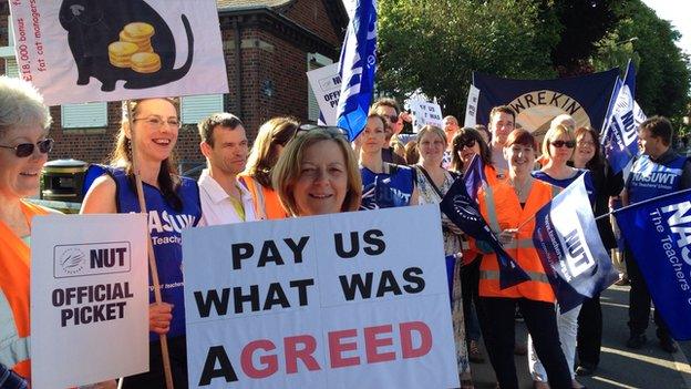 Teachers on strike at New College in Telford