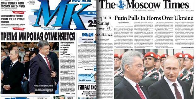 Front pages of Russian newspapers