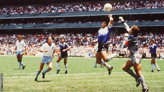 Maradona handles the ball as Argentina beat England in the 1986 World Cup quarter-finals