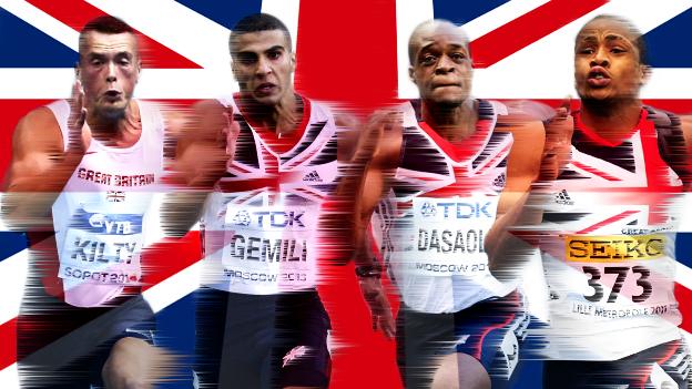 (From left to righ) Richard Kilty, Adam Gemili, James Dasaolu and Chijindu Ujah