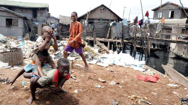 Children playing in the Makoko slum in Lagos, Nigeria (Archive shot)