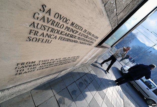 The spot from which Gavrilo Princip fired the shots that killed Franz Ferdinand and his wife Sophie