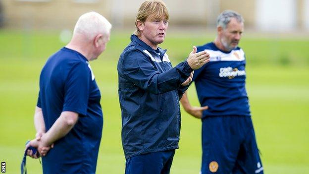 Stuart McCall with his backroom team as Motherwell return for pre-season training