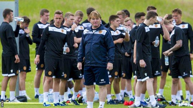 Motherwell manager Stuart McCall takes his side for pre-season training