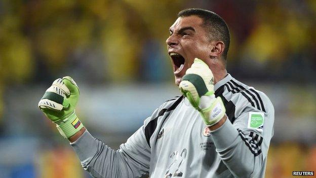 Faryd Mondragon celebrates his team's fourth goal against Japan. 24/06/2014