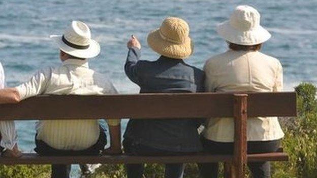 Retired people on a bench