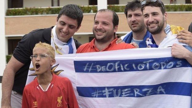 Uruguay fans in Brazil show their support for Suarez, 26 June 2014