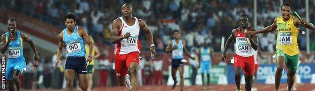 Jamaica win silver behind England in the men's 4x100m in Delhi