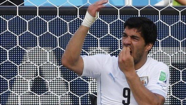 Luis Suarez after the biting incident against Italy