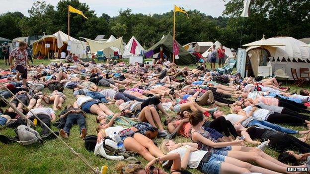 Festival-goers at Glastonbury 2014