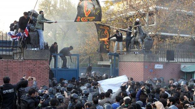 Iranian protesters force their way into the British embassy in Tehran