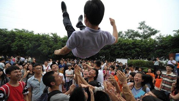 Students celebrating at the end of exams, June 2014