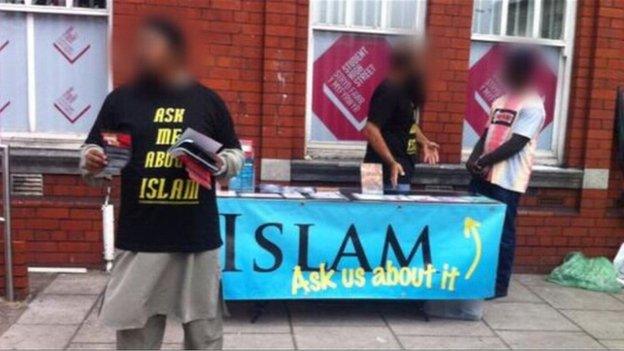 A man speaking outside Cardiff University in March in video published by the now banned extremist group Islamic Dawah Association