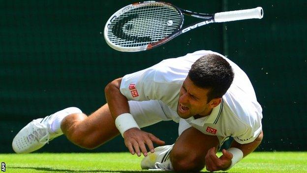 Novak Djokovic landed awkwardly on this shoulder