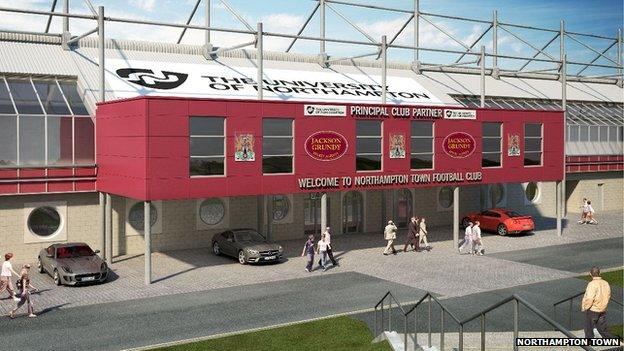 Artist impression of West Stand at Northampton Town's Sixfield Stadium