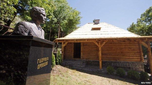 The newly renovated birth house and a bust of Gavrilo Princip on 27 June 2014