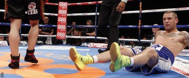 Ricky Burns is knocked to the floor by Dejan Zlaticanin