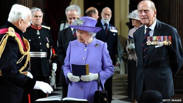 The Queen And Duke Of Edinburgh Attend A Solemn Drumhead Service At The Royal Hospital Chelsea