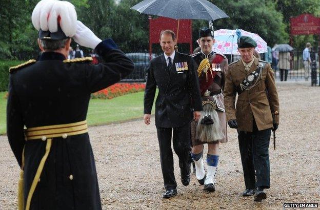 Prince Edward, Earl of Wessex arrives to attend the Solemn Drumhead service at Royal Hospital Chelsea