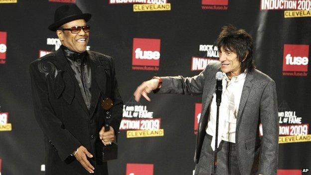 Bobby Womack, left, and Ronnie Wood on stage at the ceremony for the soul singer's induction into the Rock and Roll Hall of Fame - 4 April 2009