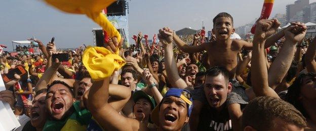 Brazil fans at Copacabana beach in Rio