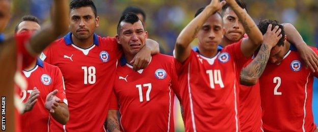 Chile team after the penalty shootout