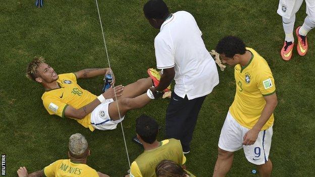 Brazil playmaker Neymar gets some treatment during his side's win over Chile