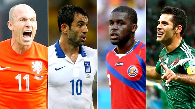 Arjen Robben, Georgios Karagounis, Joel Campbell and Rafael Marquez