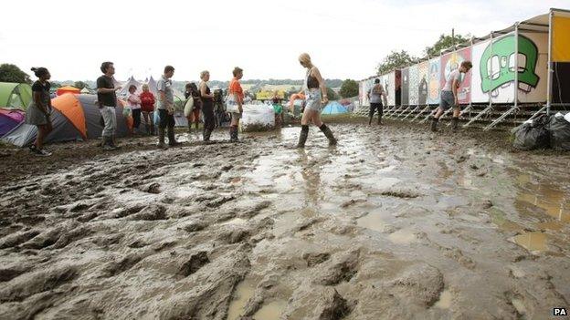 Weather conditions at Glastonbury have turned the site into a mud bath