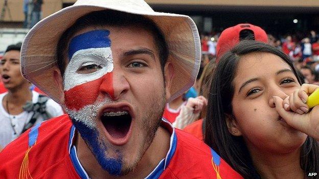 Costa Rica fans celebrate in San Jose on 29 June, 2014