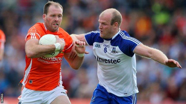 Ciaran McKeever and Dick Clerkin in action in the Ulster semi-final