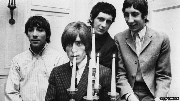 The Who during their 1966 German/Swiss tour (l-r) drummer Keith Moon (1947-1978), Roger Daltrey (vocals), John Entwistle (1944-2002, bass guitar) and Pete Townshend (guitar).