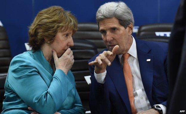 EU foreign affairs chief Catherine Ashton with US Secretary of State John Kerry (25 June)